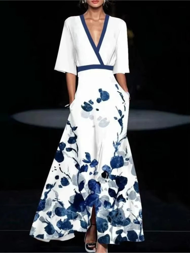 Vibe Curve: Deep V-Neck Belted Print Dress